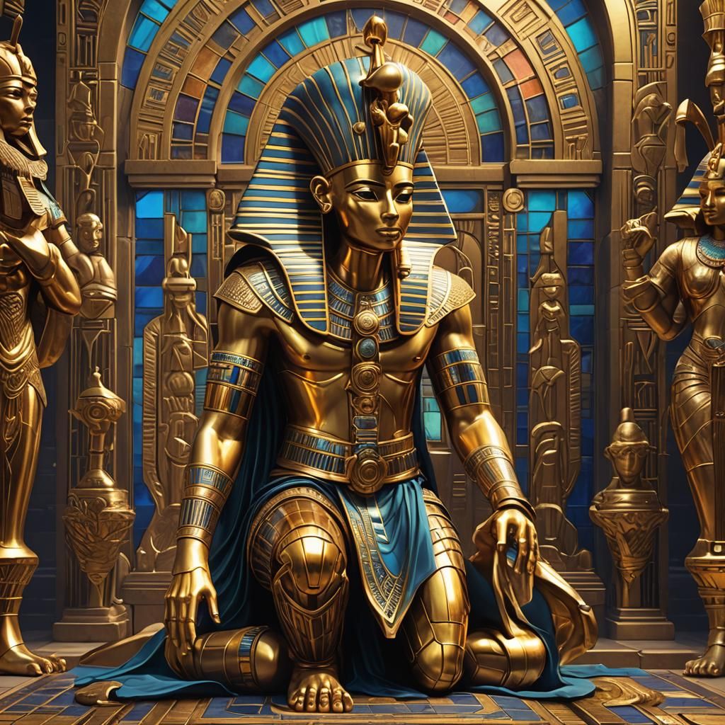 Egyptian Pharaoh Praying in Art Nouveau Style