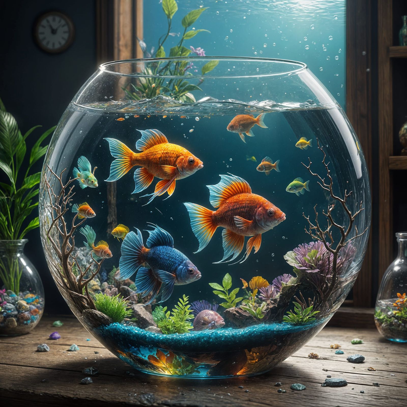 Cracked Fishbowl with Beta Fish: Detailed Digital Art