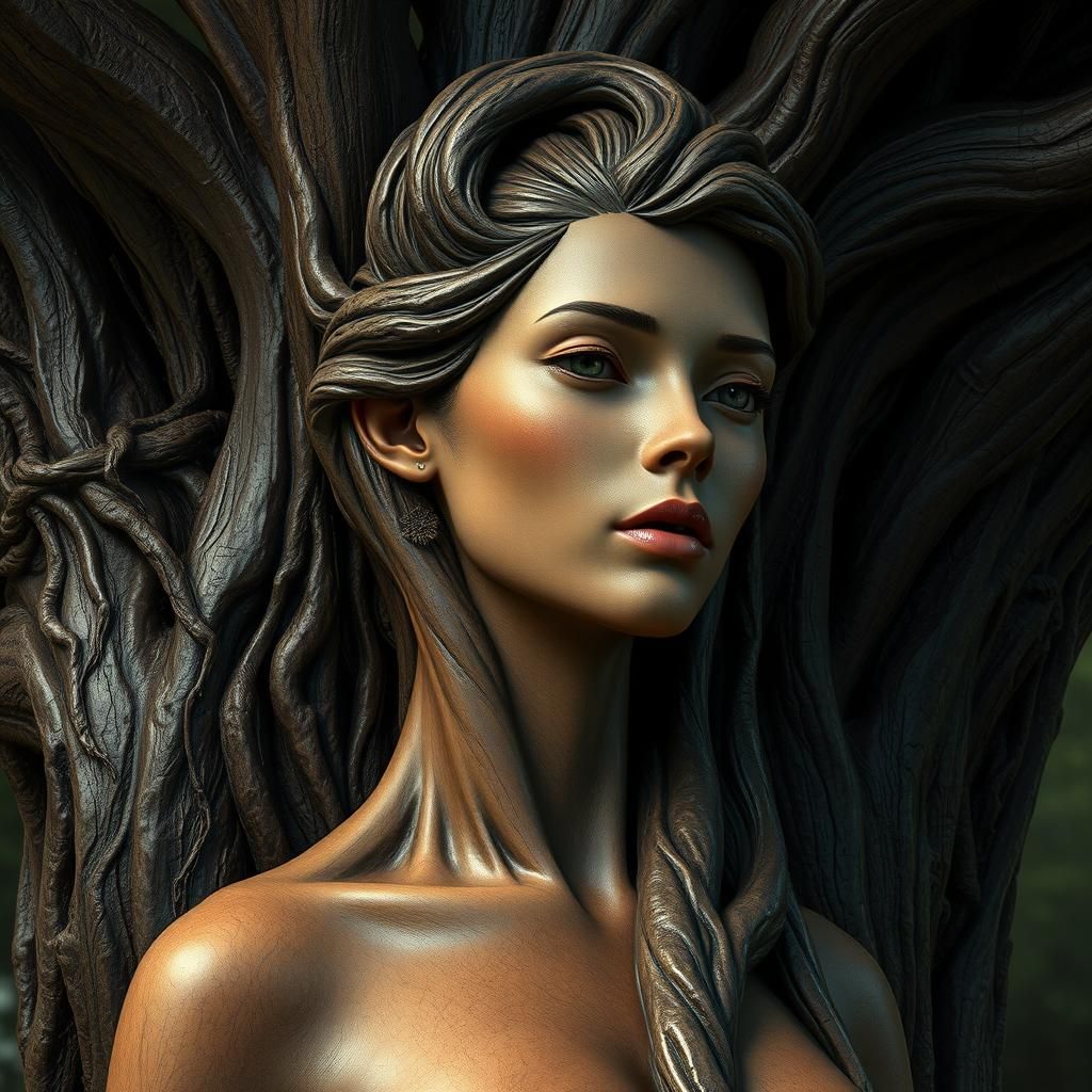 Tree Woman Sculpture in Unreal Engine 5 Aesthetic