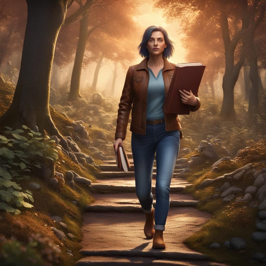 Woman Walking on Woodland Path at Twilight