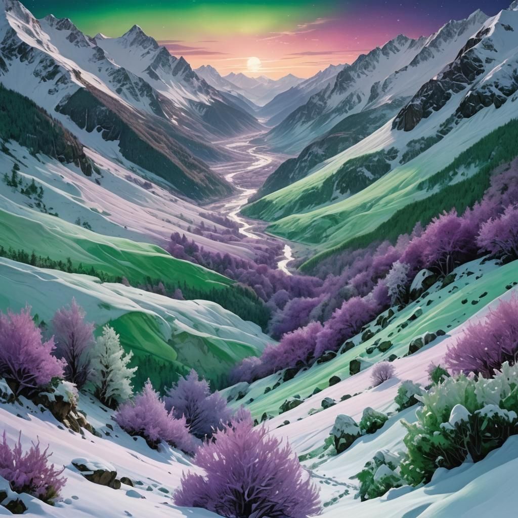 Galactic Winter Twilight in Purple and Green