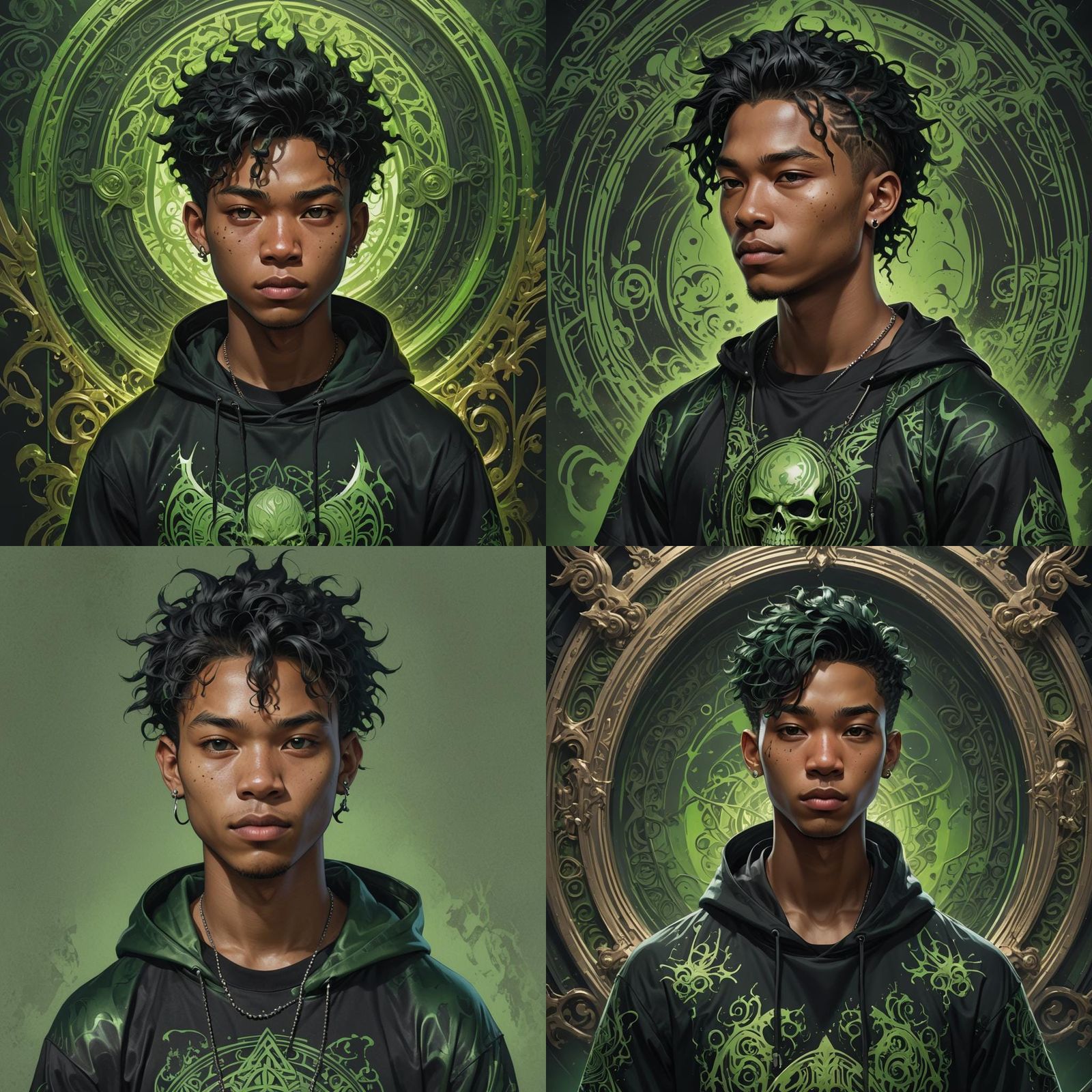 Blasian Teen in Goth Shirt: Hyperdetailed Portrait