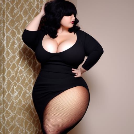 Curvy Goth Model in Tight Dress