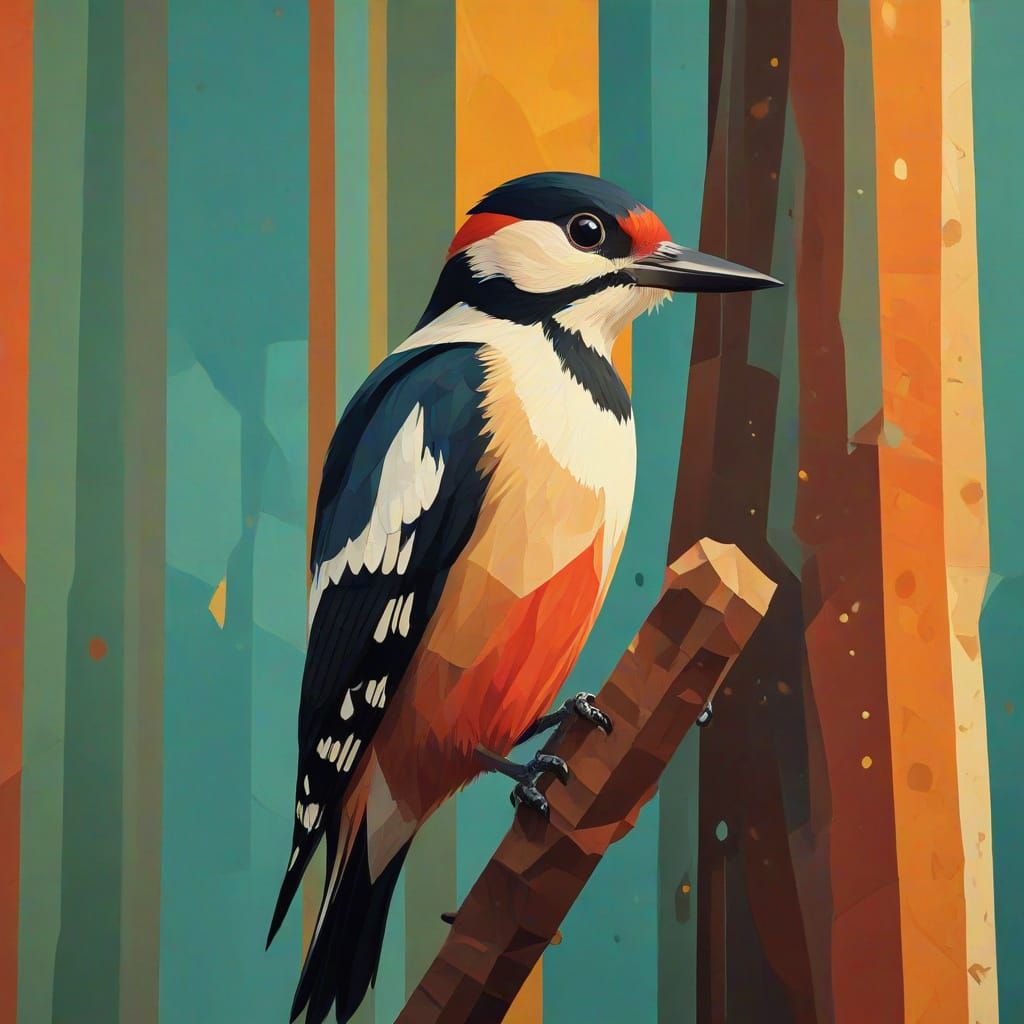 Cubist Woodpecker Macro Photography with Dew Drops