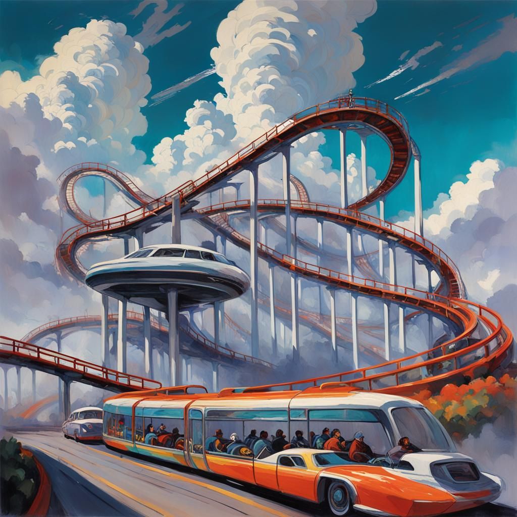 Roller Coaster Soaring Through Clouds: Dreamlike Concept Art