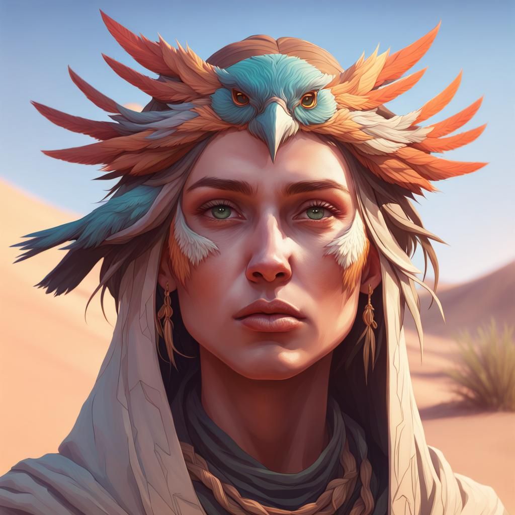 Desert Bird Druid Portrait as Digital Art