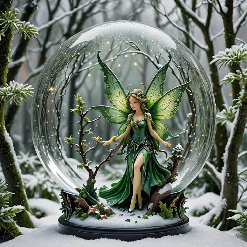 Green Fairy in Enchanted Snow Globe