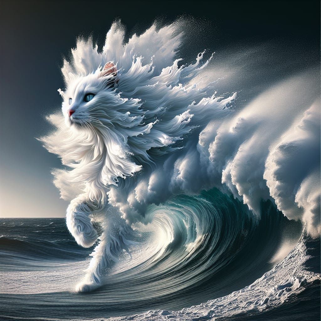 Majestic Cat Manifests from Tempestuous Sea