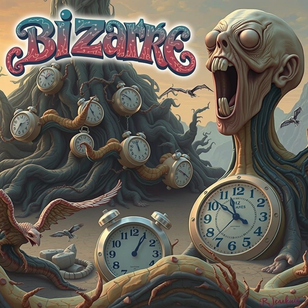 A triple-bold, 3D, raised, twisted font, reminiscent of a fu...