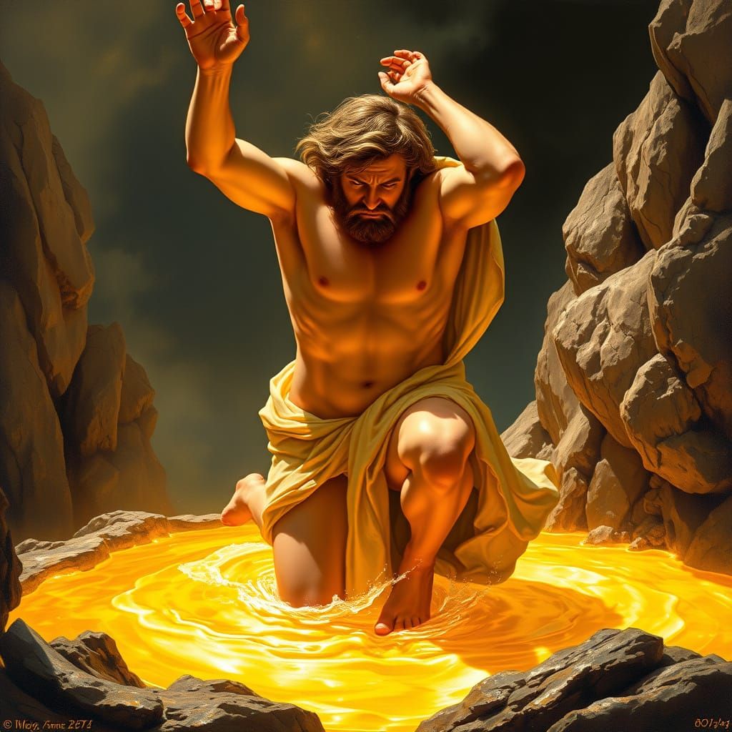 Greek God Trapped in Molten Gold