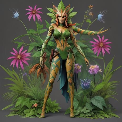Ahsoka as Poison Ivy With Floral Elements