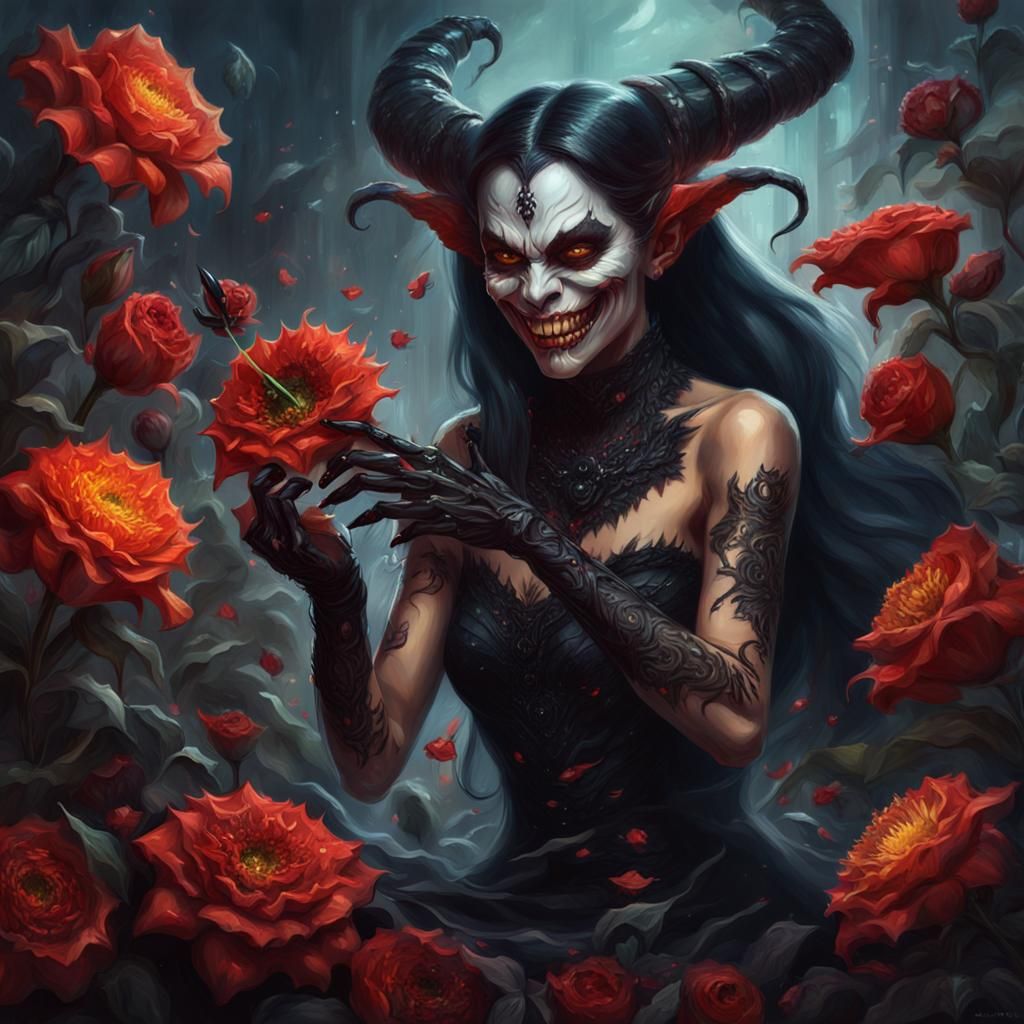 Demon Picking A Flower