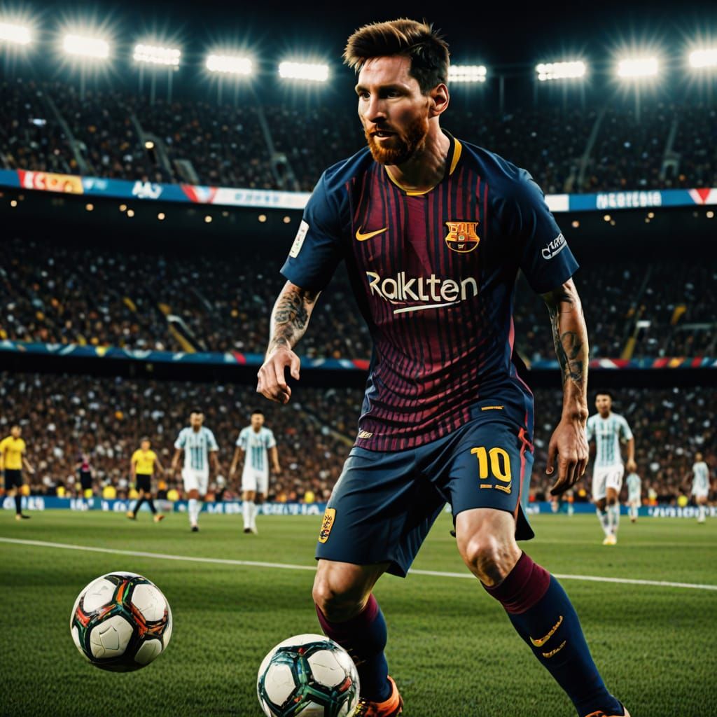 Lionel Messi in Action, Captured in Vibrant Digital Art