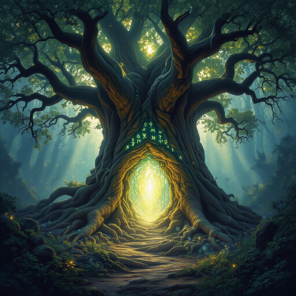 Mystical Forest Portal Tree in Fantasy Art Style