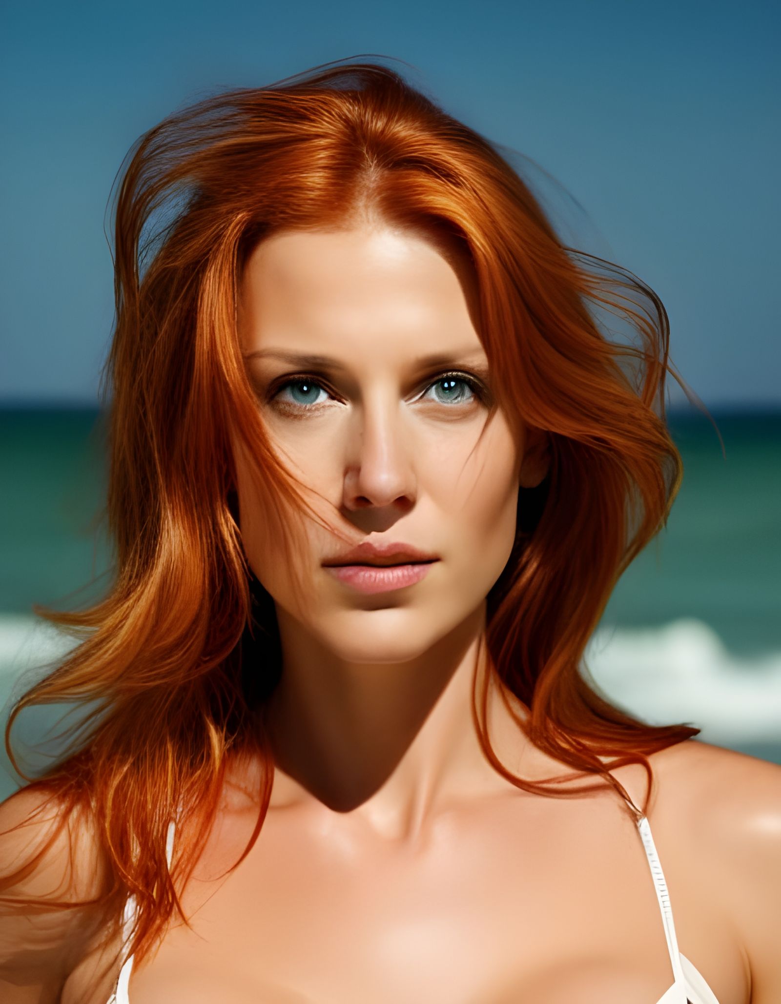 Sublime, red hair & green eyes, woman in bikini