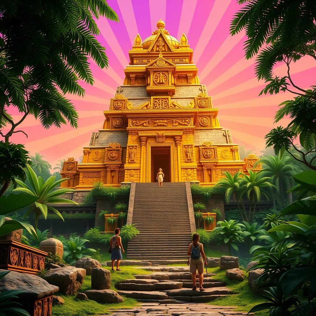 Majestic Mesoamerican Temple in Tropical Jungle Radiates Div...