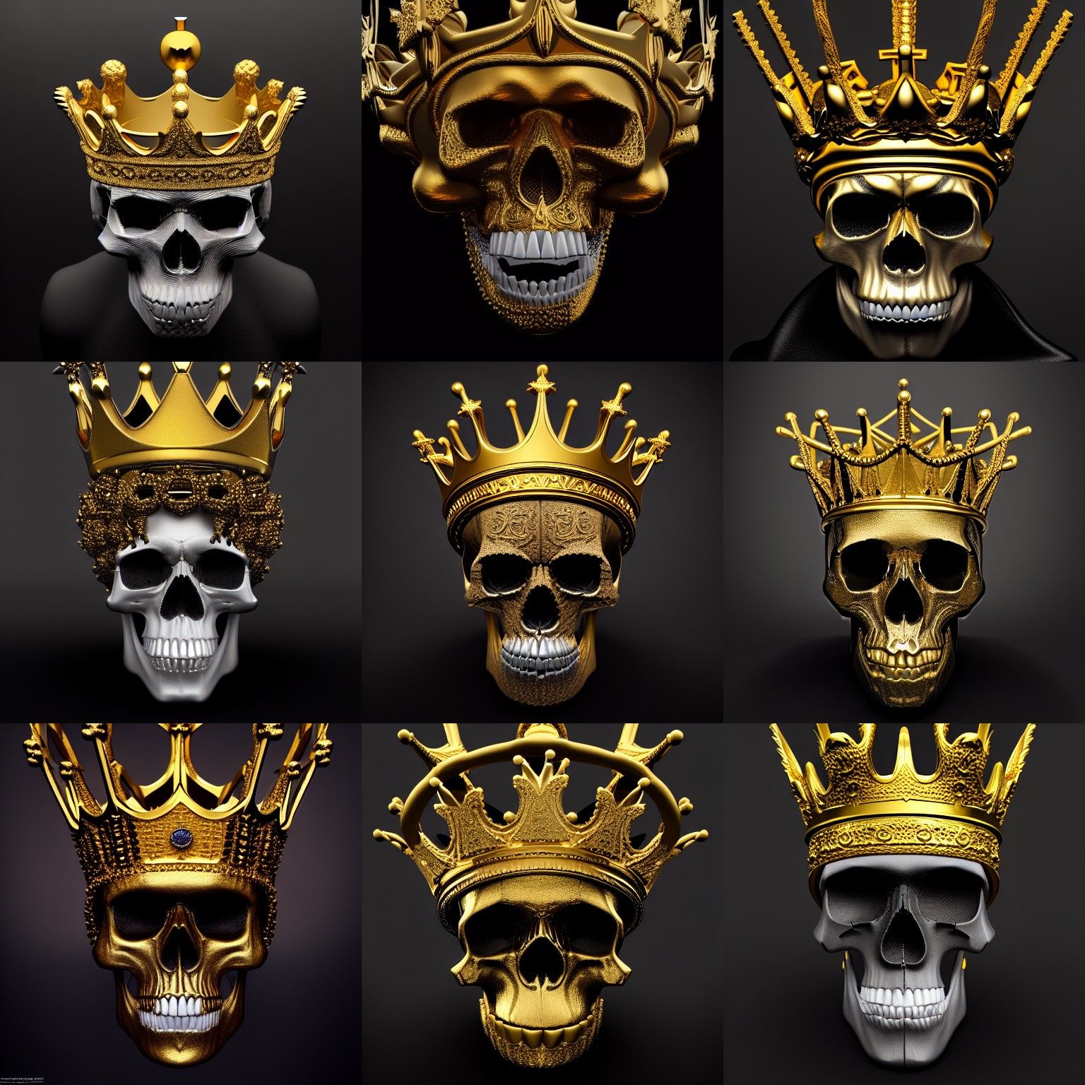 Golden Crown on Skull: Hyperrealistic CGI Rendering
