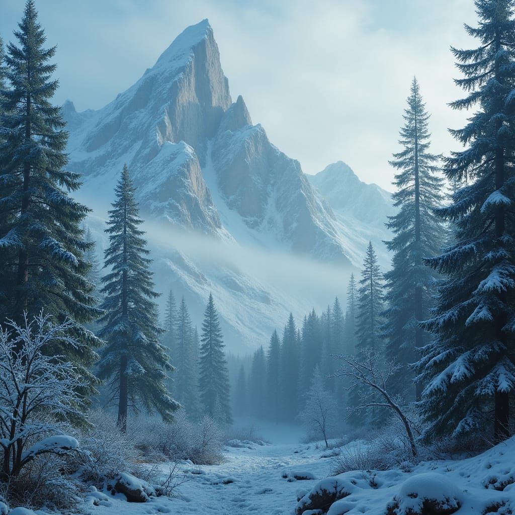 Ethereal Northern Landscape with Frosty Forests