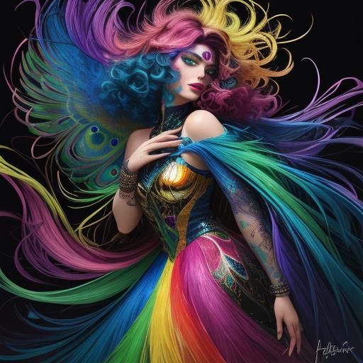 Rainbow Woman Portrait in Fauvist Abstract Style