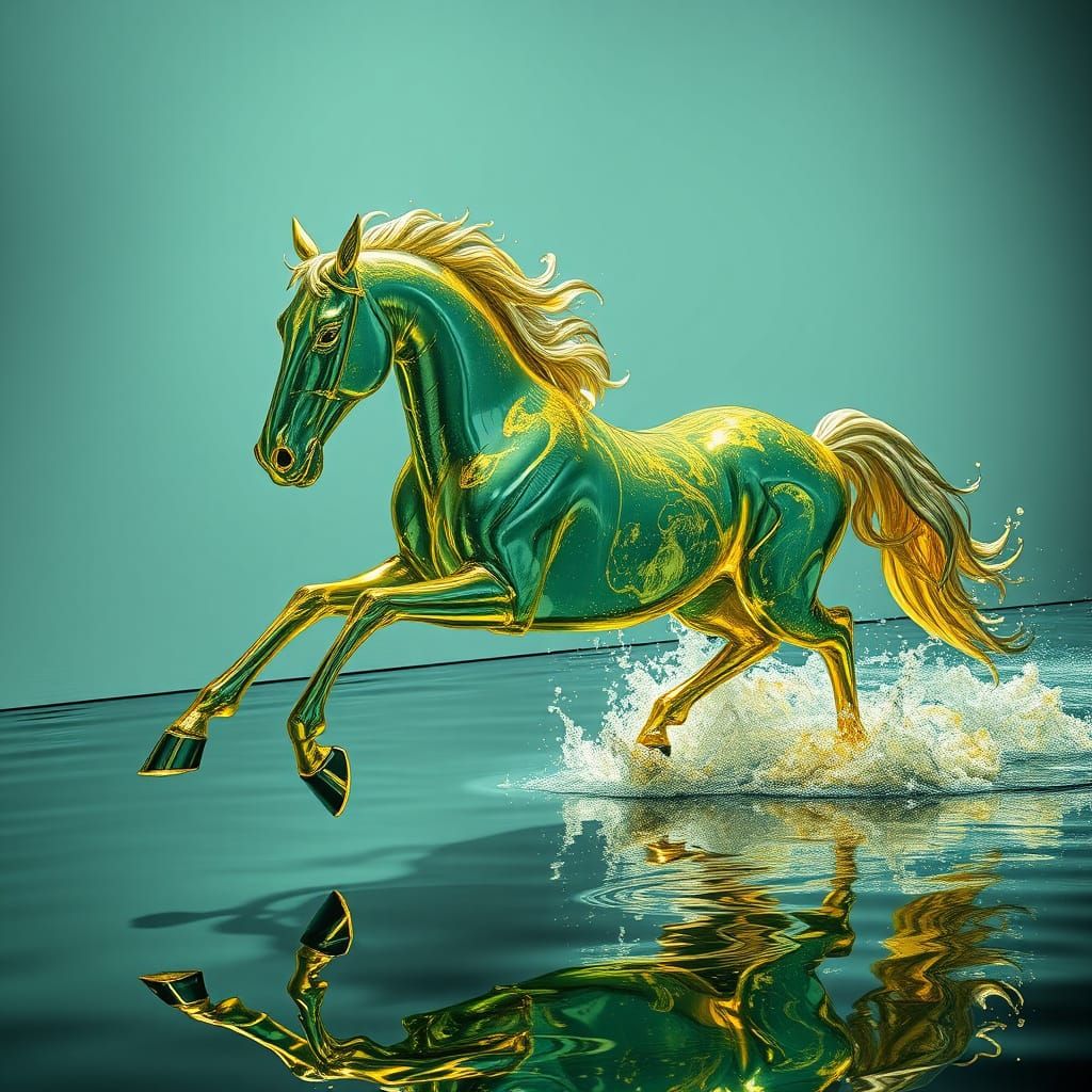 A huge and impressively detailed running horse