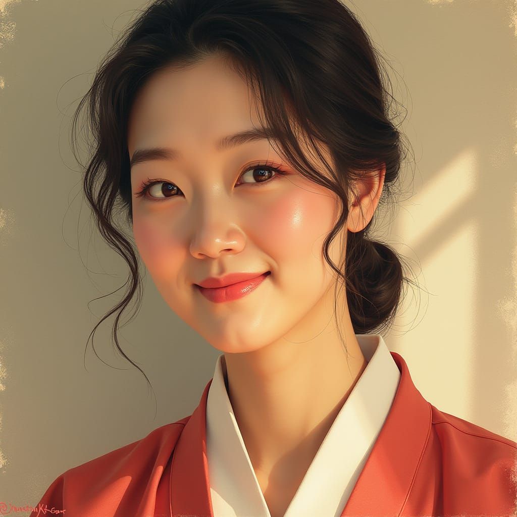 Korean Woman in Hanbok: Impressionistic Portrait