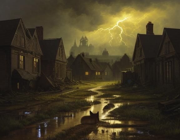 Wild Horse Galloping Through Abandoned Village