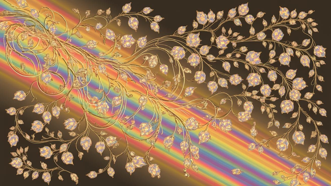 Crystal Vine with Rainbow Light, Klimt-Inspired Illustration