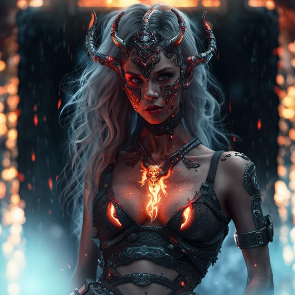 Cyberpunk She-Demon Emerges from Hellfire