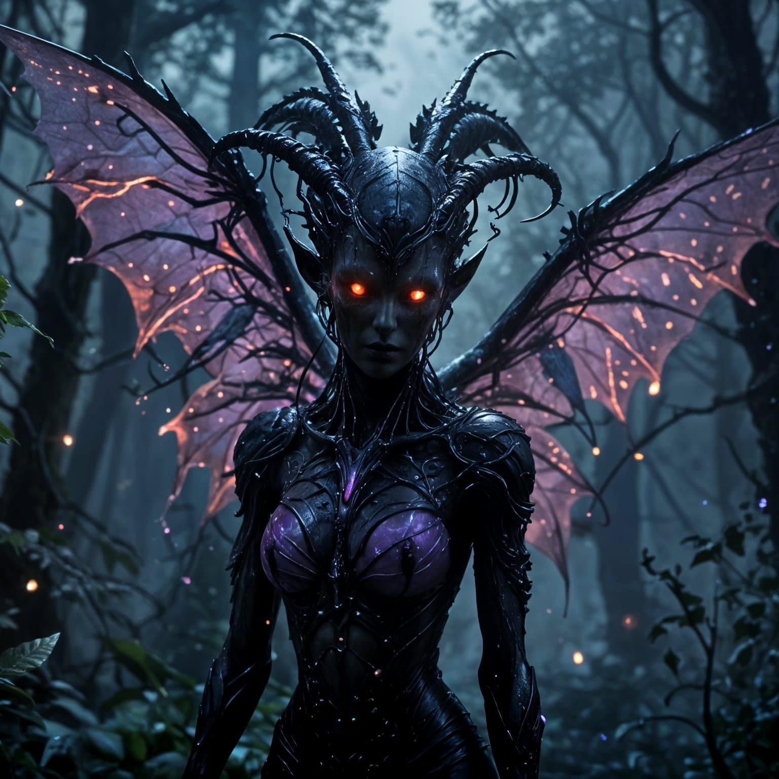 Ethereal Xenobiotic Demoness in Lavender Night Forest
