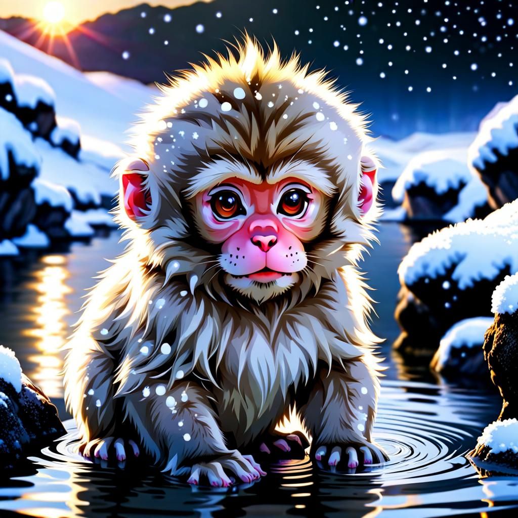 Adorable Baby Snow Monkey at Hot Springs