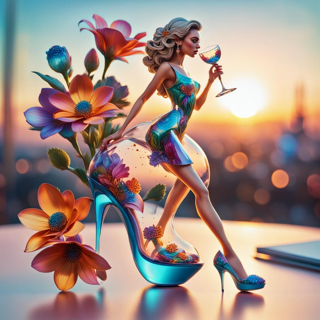 Fashionista in Bobble with Magical Flowers