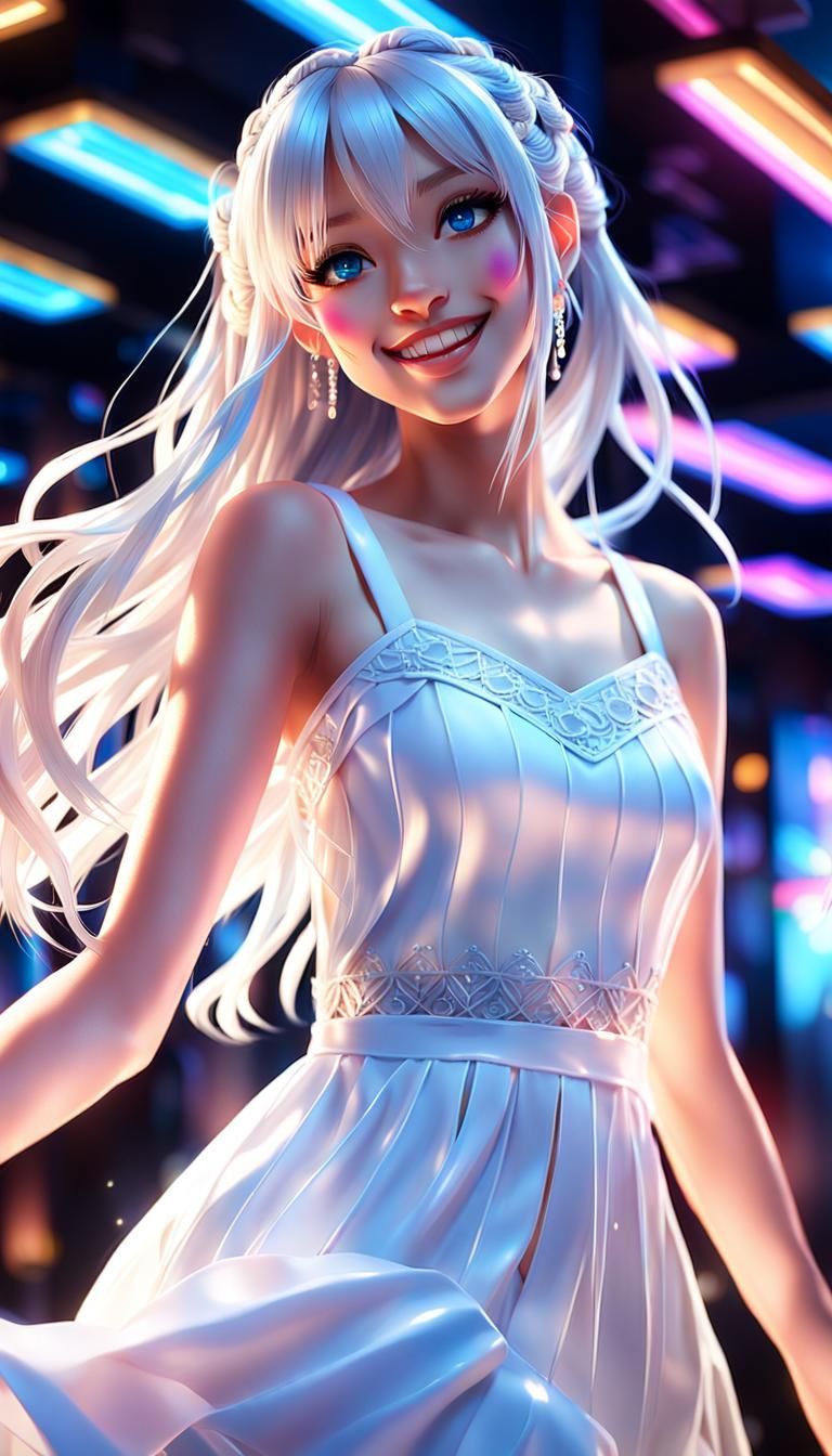 Scary cute club girl long hair and dancing to the vibes