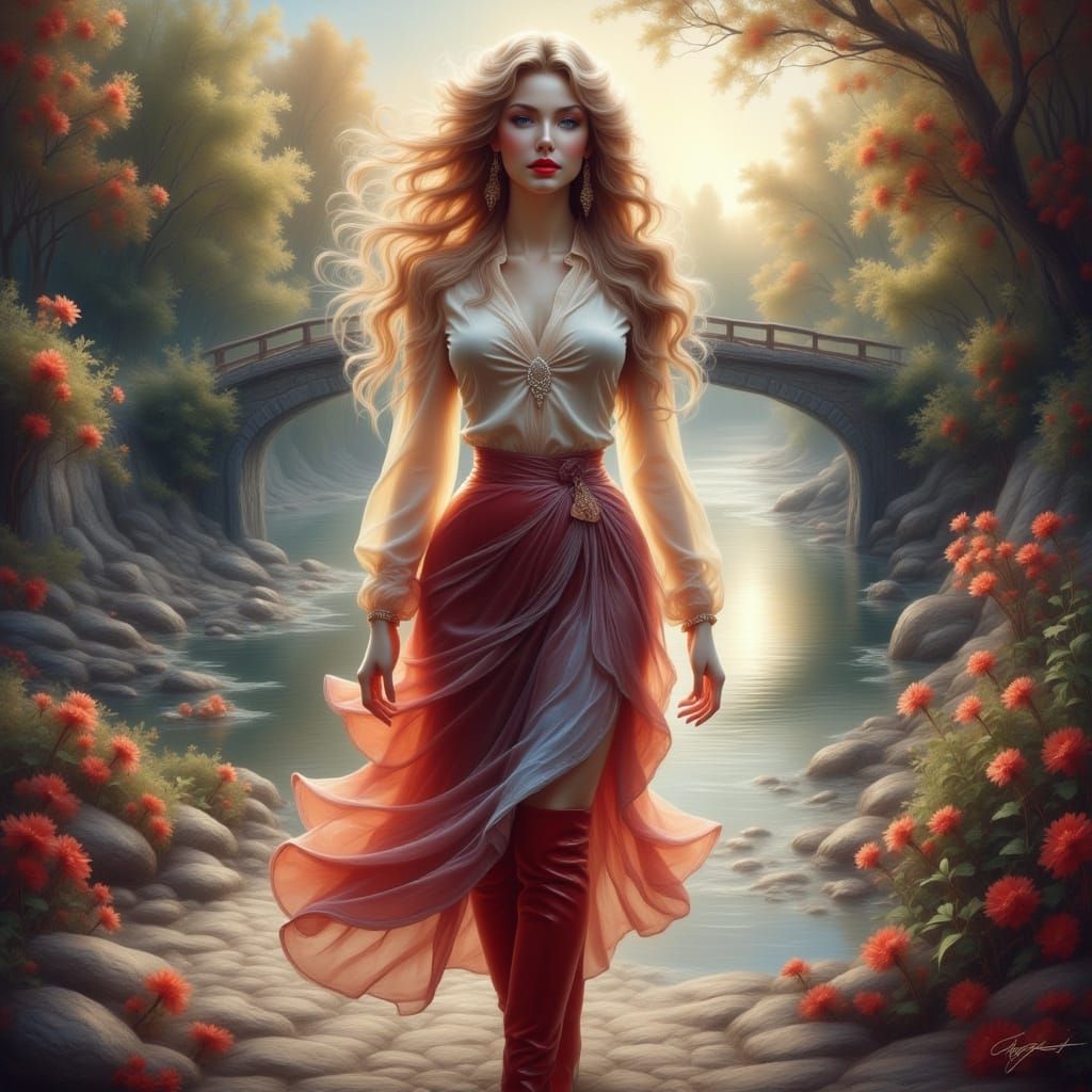 Ethereal Woman in Fairytale Scene with Glowing Light