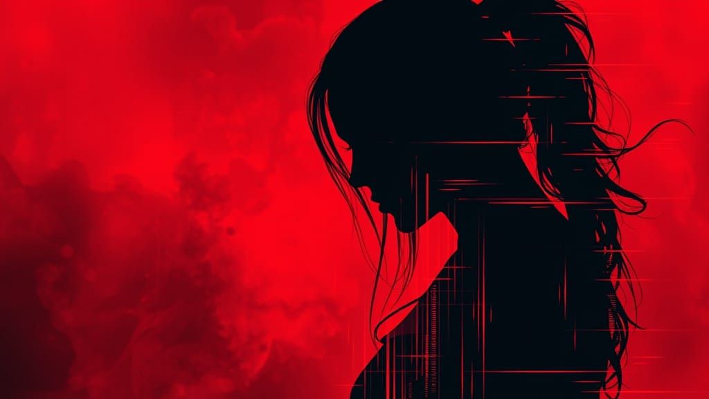 Glitch Art Warrior Goddess in Smoky Ruins