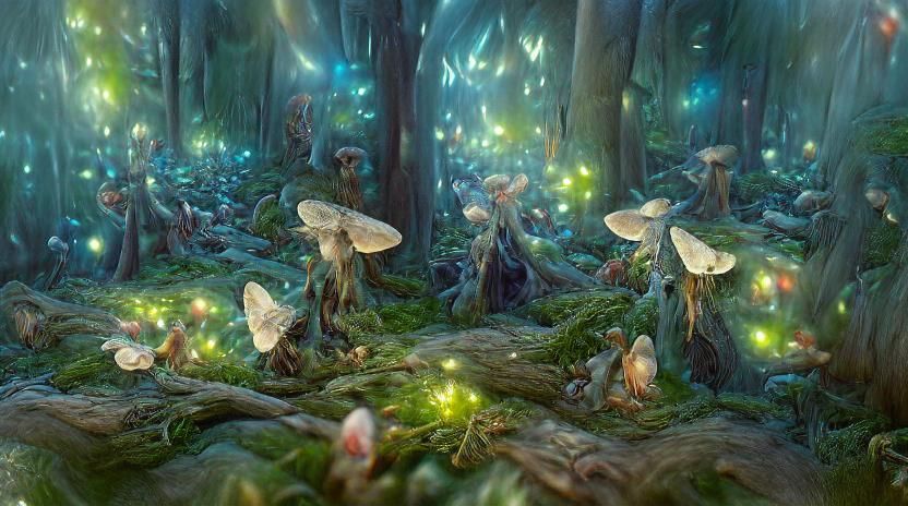 Enchanted Forest with Fireflies and Fairies