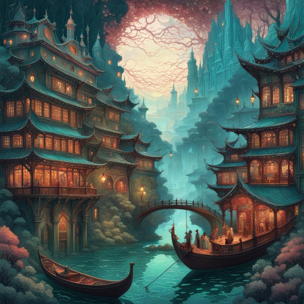 Psychedelic Fantasy Book Illustration in Ethereal Style