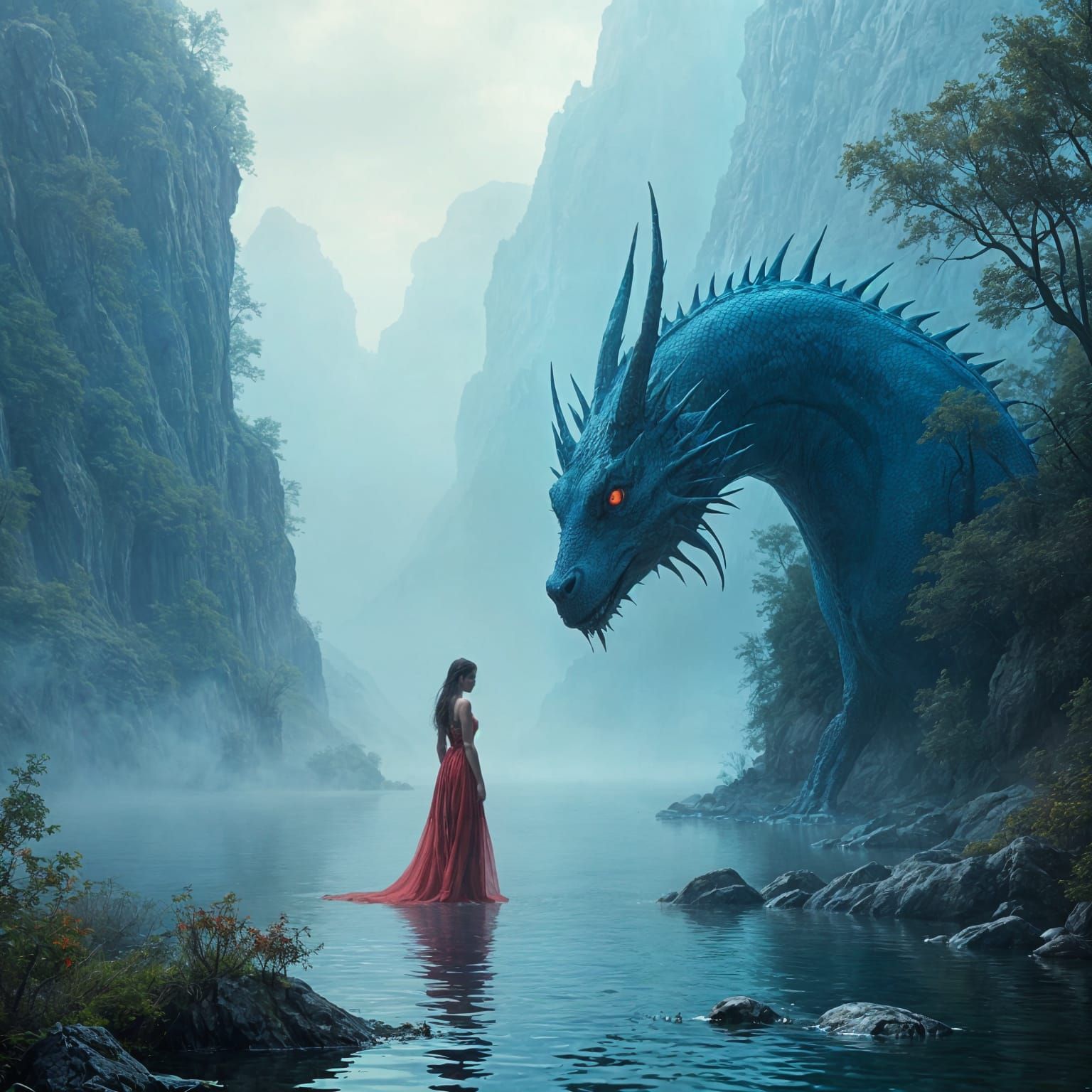 Enchanted Lake Scene in Fantasy Style