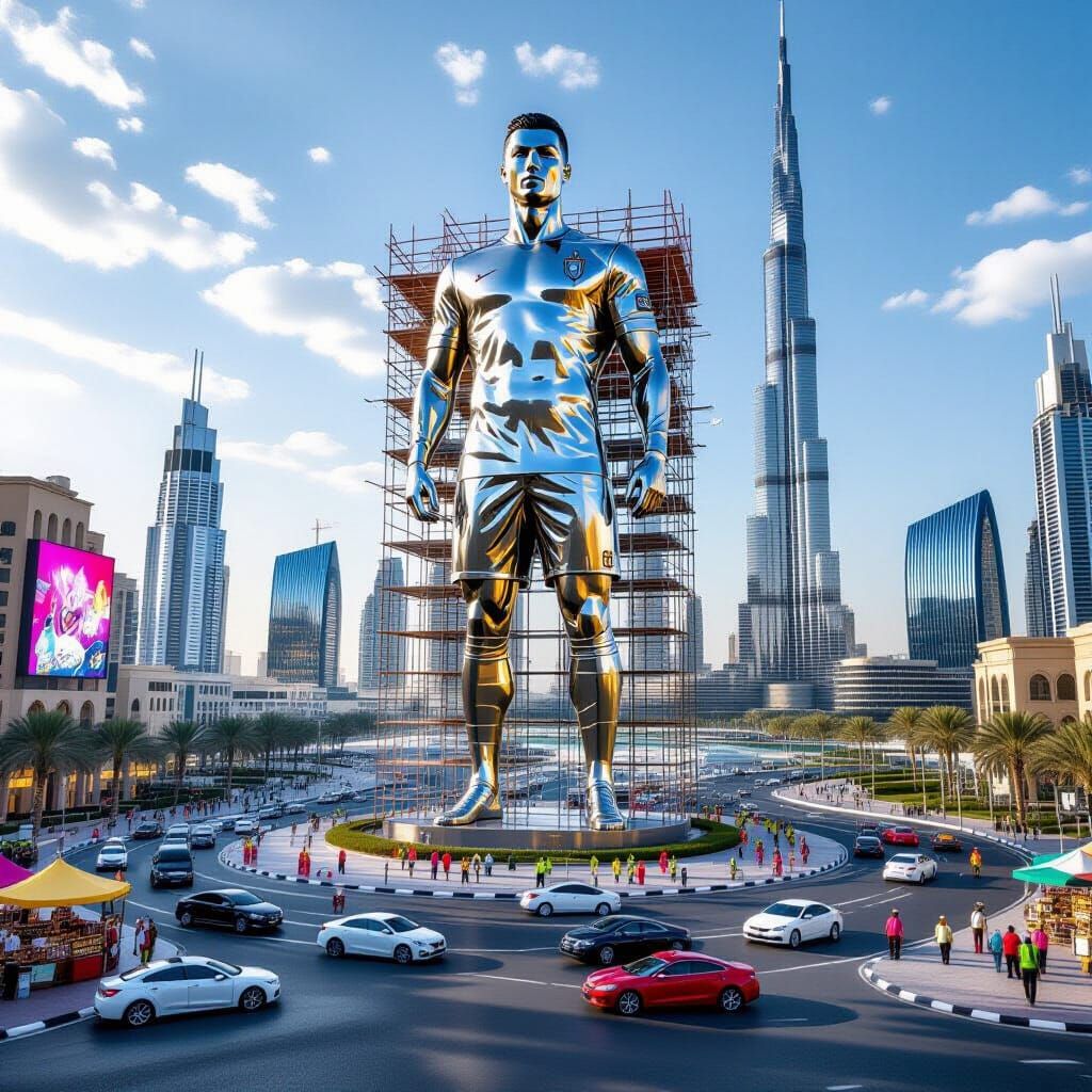 Giant Cristiano Ronaldo Statue in Dubai Under Construction