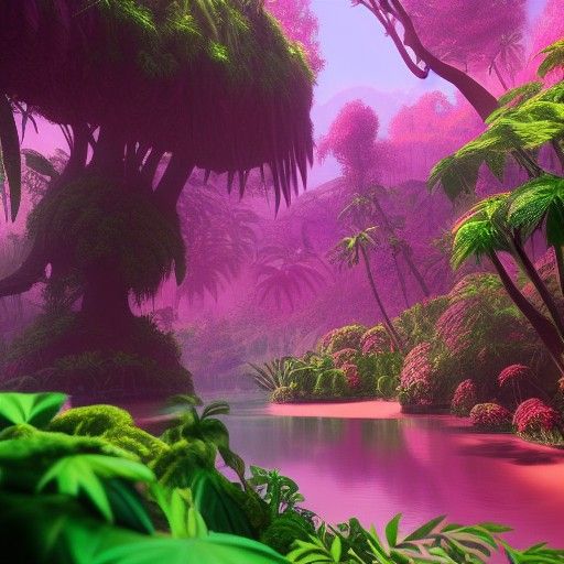 Fantastical Pink Jungle Island Concept Art