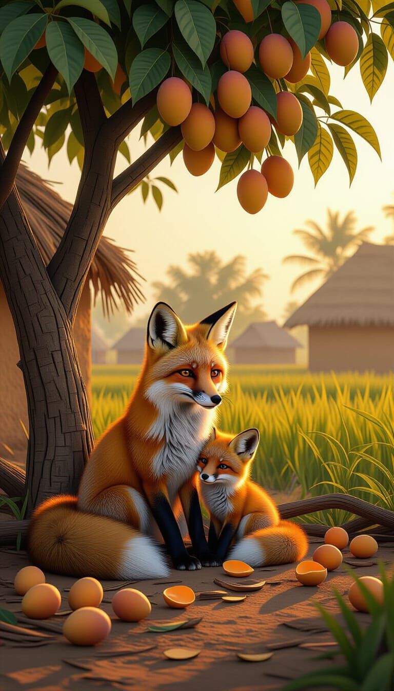 Fox Family's Loss: A 3D Rendered Indian Scene