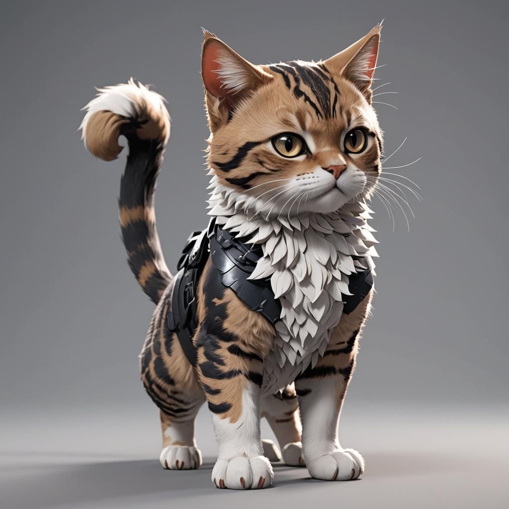 Super Muscular Mini Cat in Anime Art Style