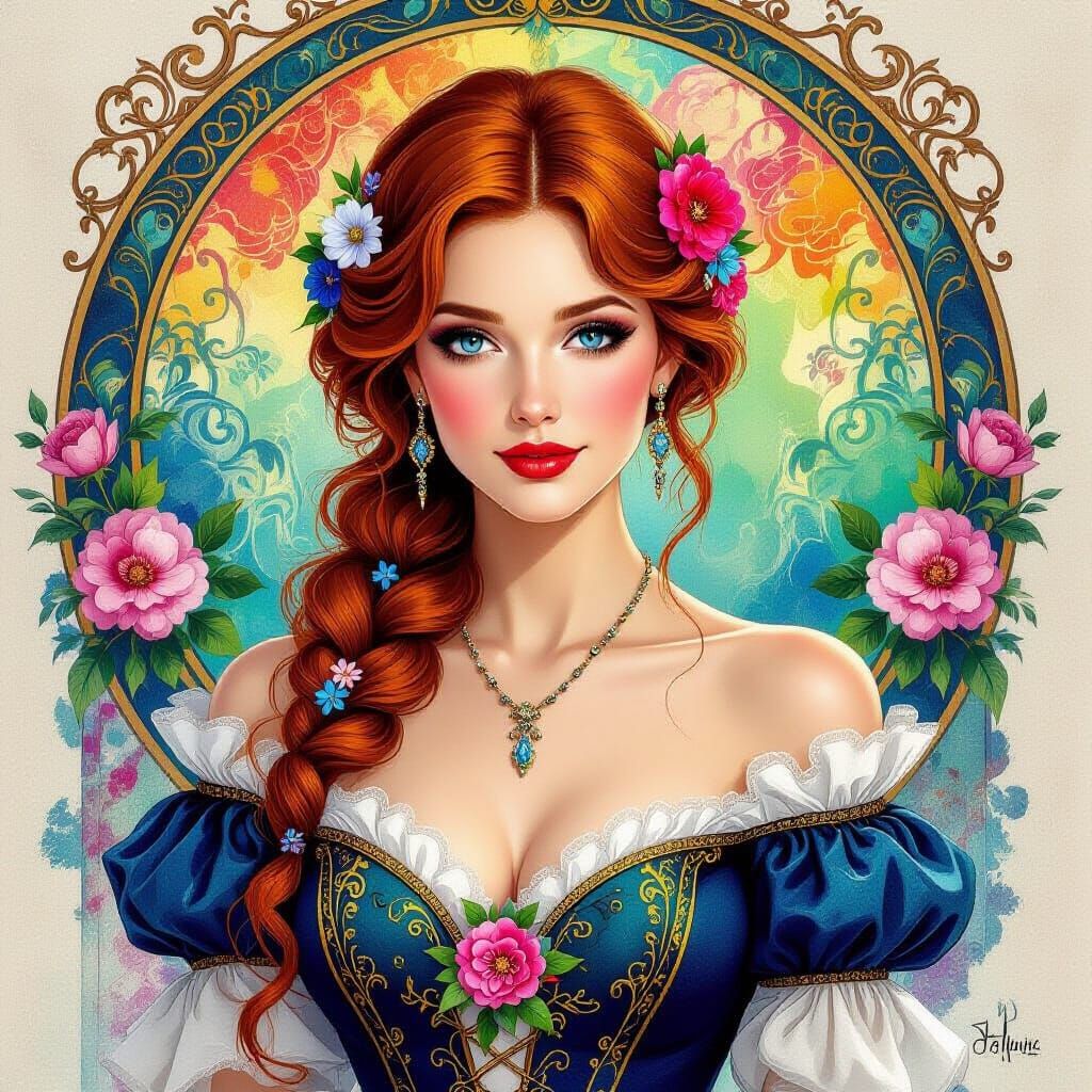 Ethereal Redhead Portrait in Mixed Media Fantasy Style