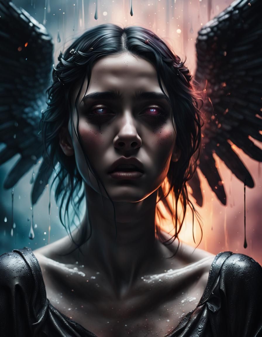 Angelic Weeping: Hyperrealistic Splash Art Portrait