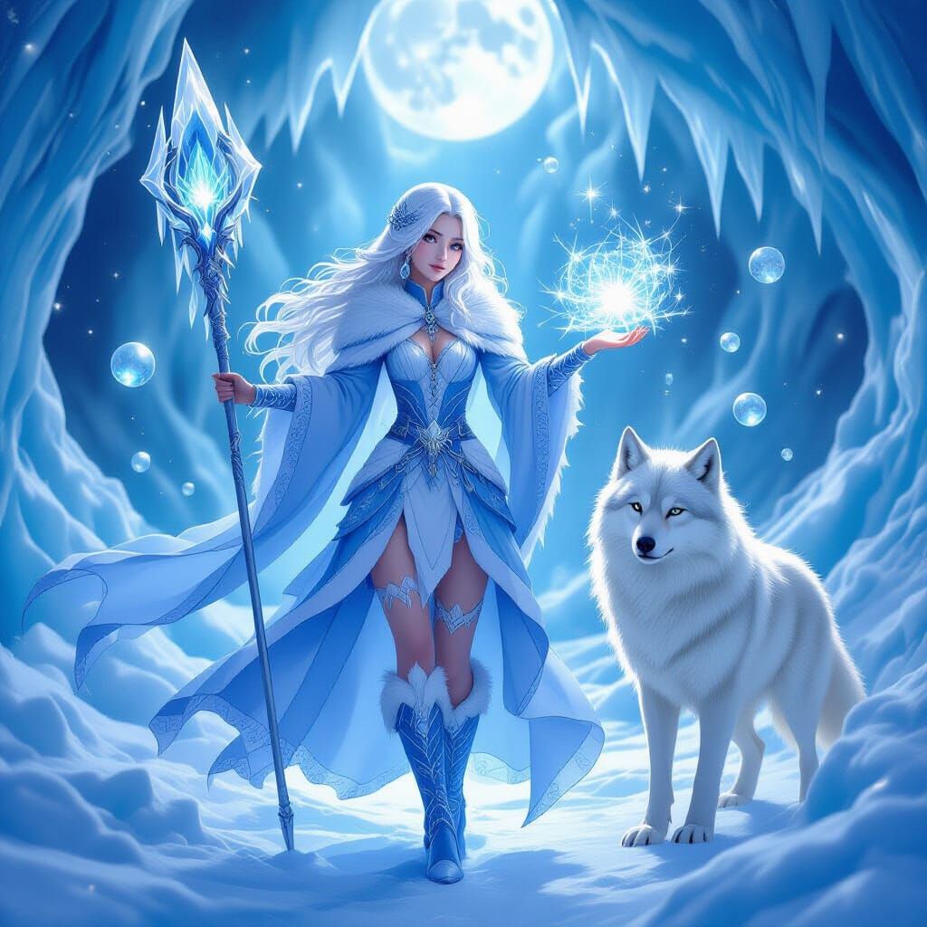 Ice Witch and Snow Wolf in Anime Style