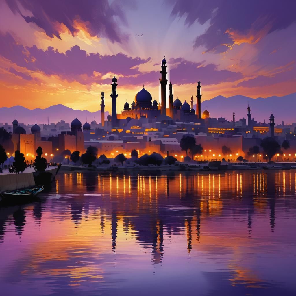 Baghdad Sunset Cityscape: Digital Painting
