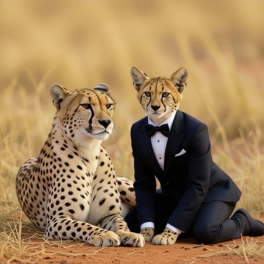 Cheetah and Lynx Together in Realistic Style