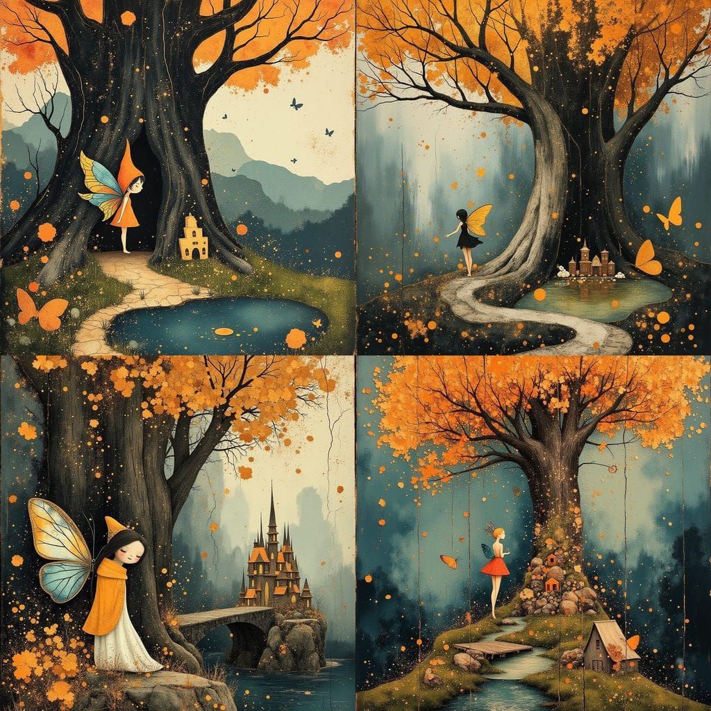 Gnome Fairy Kingdom in Autumn Tree: Bird's-Eye View