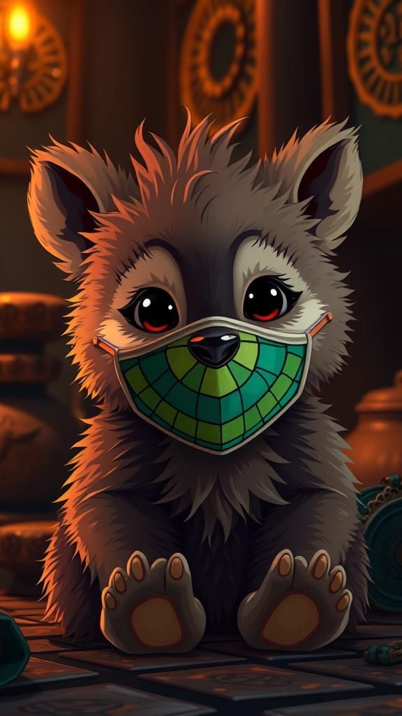 Baby Animal in Mask, Anime-Inspired Digital Art