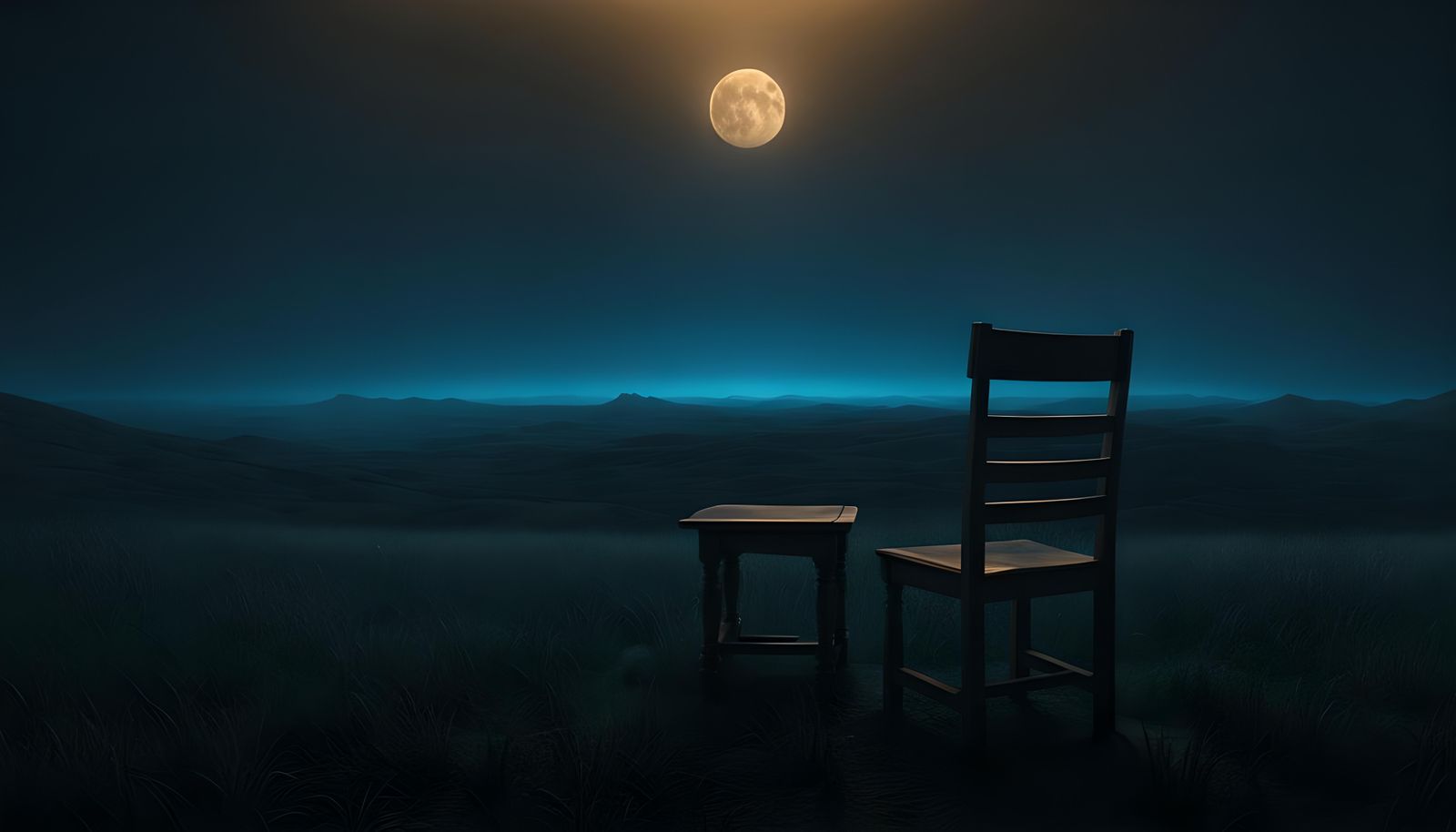 Eerie Empty Chair in a Surreal Dark Landscape