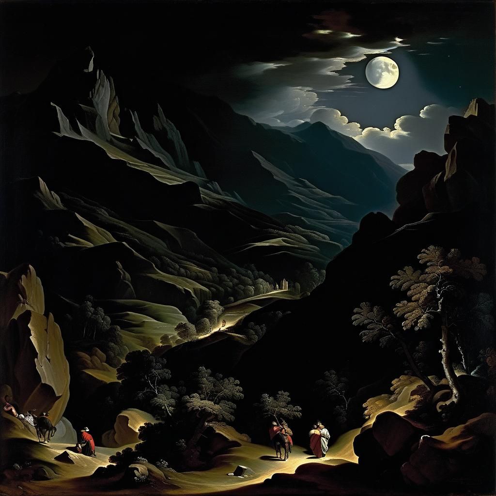 Nocturnal Mountain Landscape in Tenebrism Style